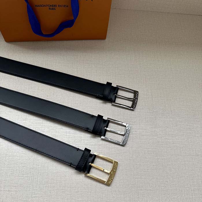 Louis Vuitton Unisex LV City Pin 35 MM Belt Black Smooth Calf Leather (4)