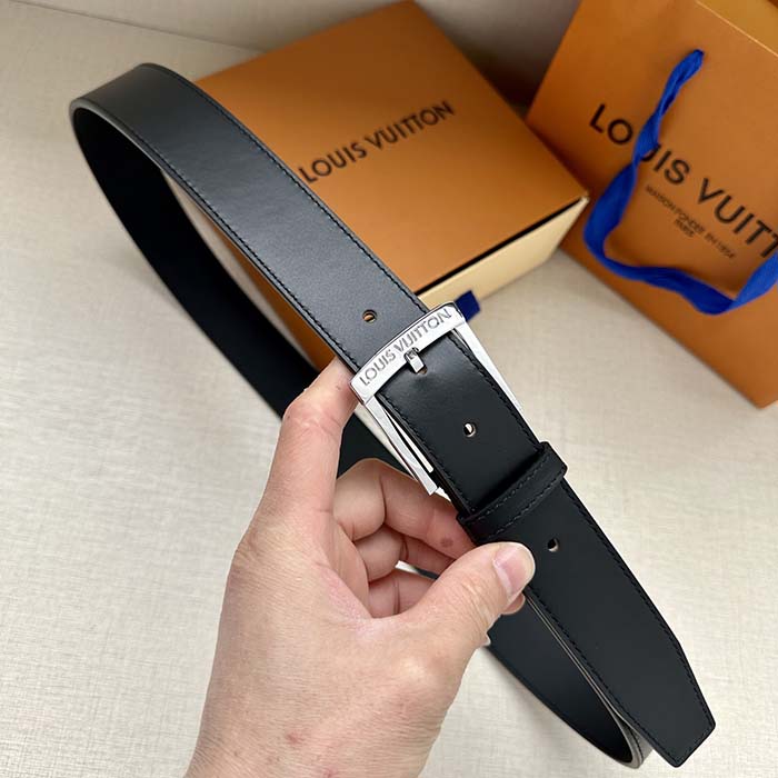 Louis Vuitton Unisex LV City Pin 35 MM Belt Black Smooth Calf Leather (6)