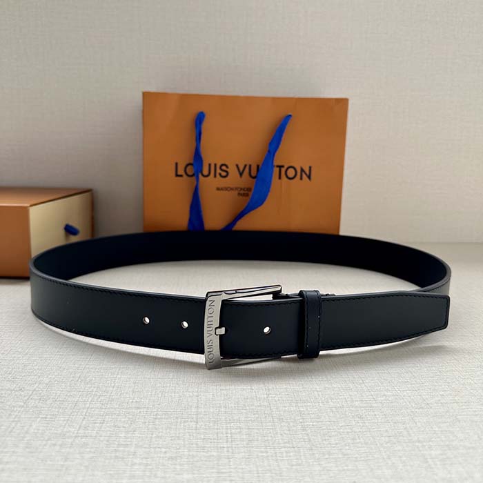 Louis Vuitton Unisex LV City Pin 35 MM Belt Black Smooth Calf Leather (8)