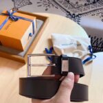 Louis Vuitton Unisex LV City Pin 35 MM Belt Brown Calf Leather Silver Color Hardware - Image 6