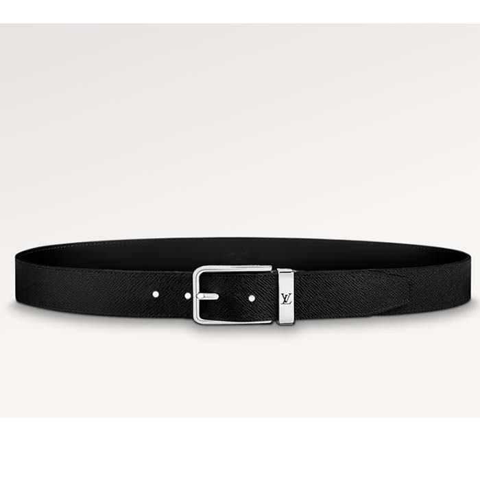 Louis Vuitton Unisex LV Pont Neuf 35 MM Belt Black Taiga Calf Leather Lining