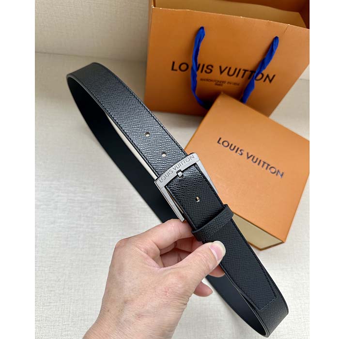 Louis Vuitton Unisex LV Pont Neuf 35 MM Belt Black Taiga Calf Leather Lining (4)