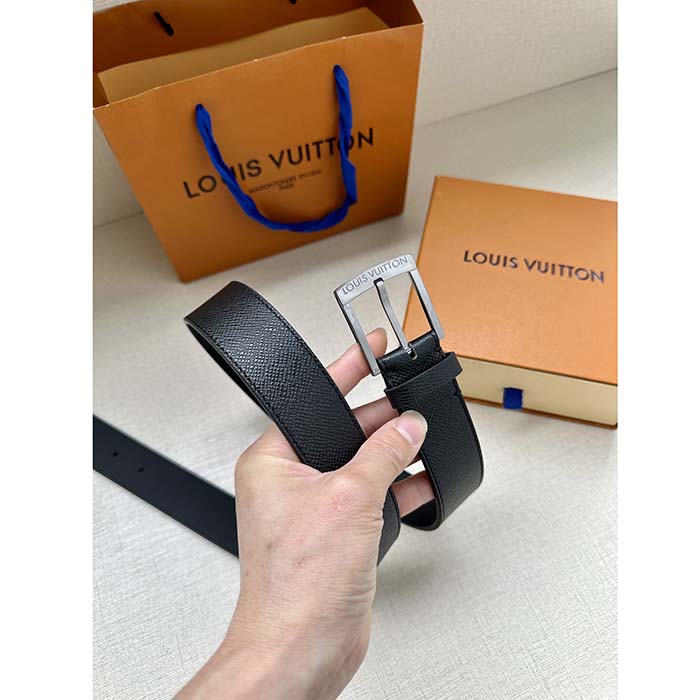 Louis Vuitton Unisex LV Pont Neuf 35 MM Belt Black Taiga Calf Leather Lining (5)