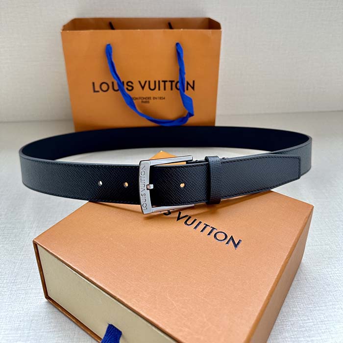 Louis Vuitton Unisex LV Pont Neuf 35 MM Belt Black Taiga Calf Leather Lining (6)
