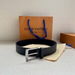 Louis Vuitton Unisex LV Pont Neuf 35 MM Belt Black Taiga Calf Leather Lining - immagine 3