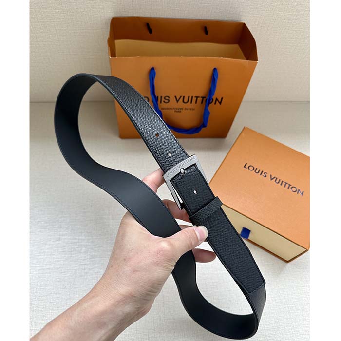 Louis Vuitton Unisex LV Pont Neuf 35 MM Belt Black Taiga Calf Leather Lining (9)