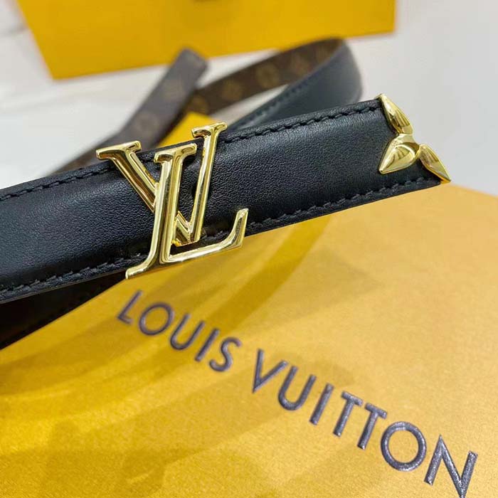 Louis Vuitton Unisex LV Pretty LV 20 MM Reversible Belt Black Leather Monogram Canvas Recto Side (11)