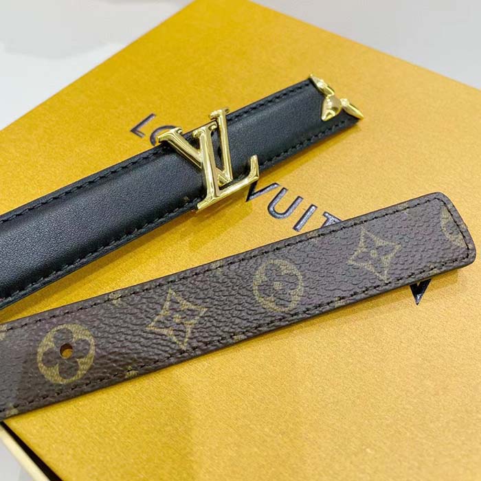 Louis Vuitton Unisex LV Pretty LV 20 MM Reversible Belt Black Leather Monogram Canvas Recto Side (2)
