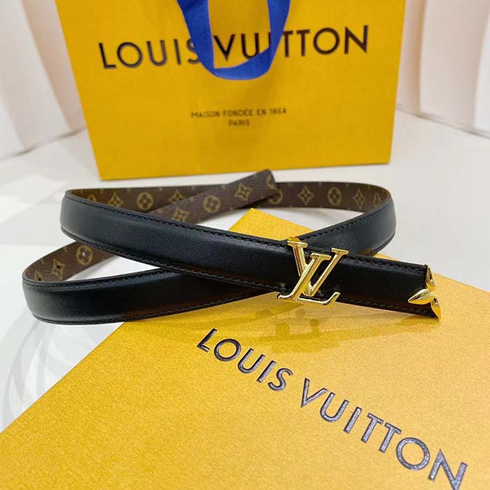Louis Vuitton Unisex LV Pretty LV 20 MM Reversible Belt Black Leather Monogram Canvas Recto Side (3)