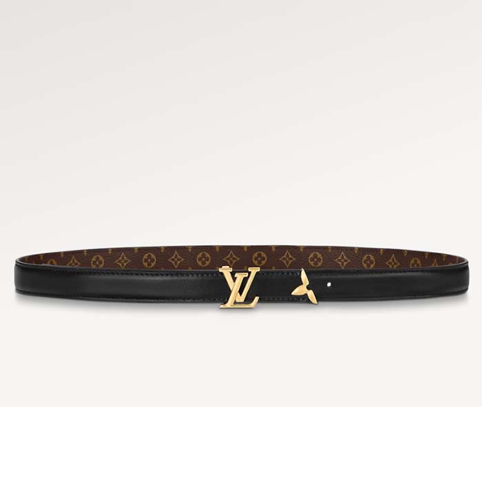 Louis Vuitton Unisex LV Pretty LV 20 MM Reversible Belt Black Leather Monogram Canvas Recto Side