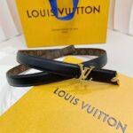 Louis Vuitton Unisex LV Pretty LV 20 MM Reversible Belt Black Leather Monogram Canvas Recto Side - Image 6