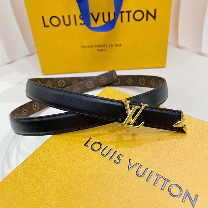 Louis Vuitton Unisex LV Pretty LV 20 MM Reversible Belt Black Leather Monogram Canvas Recto Side (8)