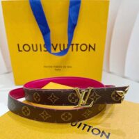 Louis Vuitton Unisex LV Pretty LV 20 MM Reversible Belt Pink Leather Monogram Canvas Recto Side (4)