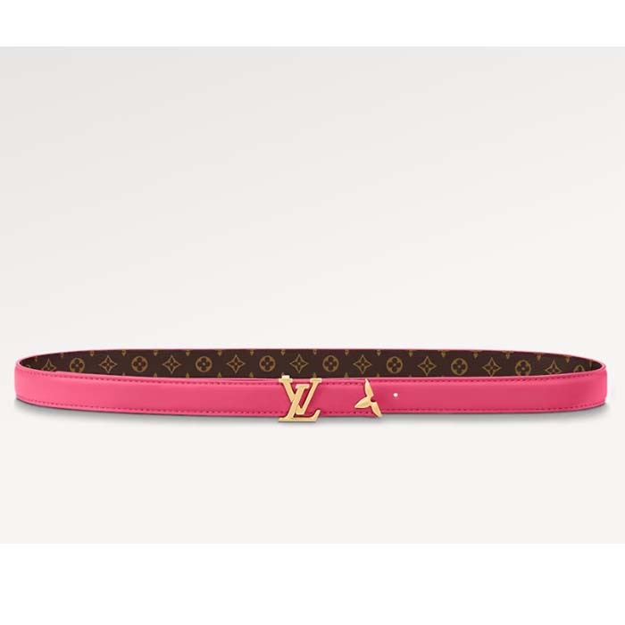 Louis Vuitton Unisex LV Pretty LV 20 MM Reversible Belt Pink Leather Monogram Canvas Recto Side