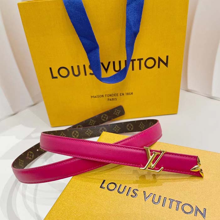 Louis Vuitton Unisex LV Pretty LV 20 MM Reversible Belt Pink Leather Monogram Canvas Recto Side (5)