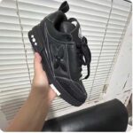 Louis Vuitton Unisex LV Skate Sneaker Black Grained Calf Leather Double Laces Rubber Outsole - Image 8