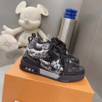 Louis Vuitton Unisex LV Skate Sneaker Black Swarovski Crystals Monogram Denim Double Laces Rubber (2)