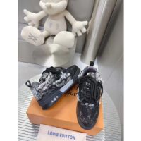 Louis Vuitton Unisex LV Skate Sneaker Black Swarovski Crystals Monogram Denim Double Laces Rubber (2)