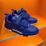 Louis Vuitton Unisex LV Skate Sneaker Blue Grained Calf Leather Double Laces Rubber Outsole - Image 2