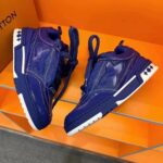 Louis Vuitton Unisex LV Skate Sneaker Blue Grained Calf Leather Double Laces Rubber Outsole - Image 3