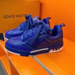 Louis Vuitton Unisex LV Skate Sneaker Blue Grained Calf Leather Double Laces Rubber Outsole - Image 4