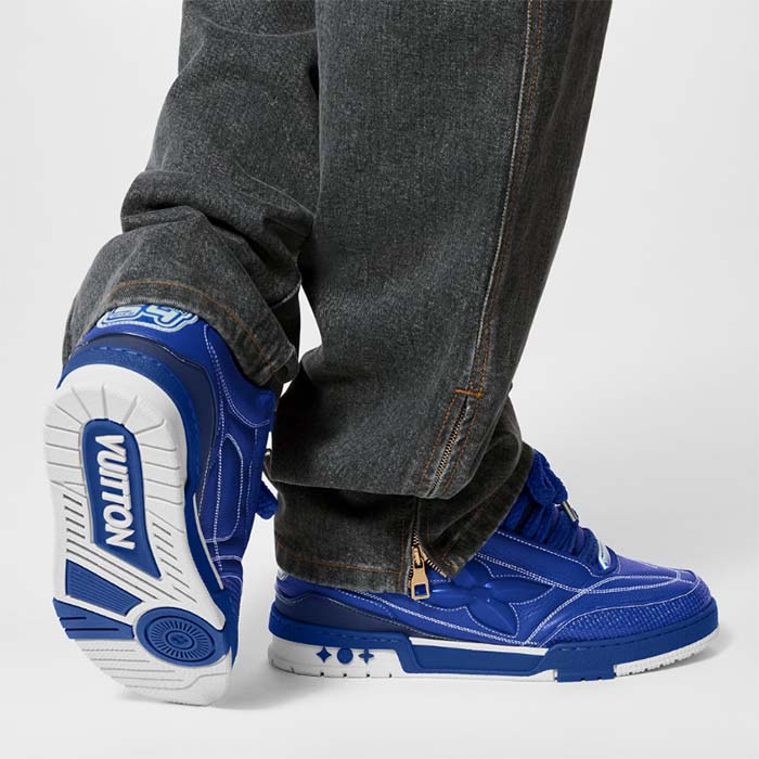 Louis Vuitton Unisex LV Skate Sneaker Blue Grained Calf Leather Double Laces Rubber Outsole (3)