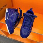 Louis Vuitton Unisex LV Skate Sneaker Blue Grained Calf Leather Double Laces Rubber Outsole - Image 6