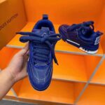 Louis Vuitton Unisex LV Skate Sneaker Blue Grained Calf Leather Double Laces Rubber Outsole - Image 7