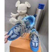 Louis Vuitton Unisex LV Skate Sneaker Blue Swarovski Crystals Monogram Denim Double Laces Rubber (13)