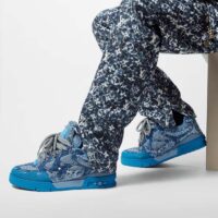 Louis Vuitton Unisex LV Skate Sneaker Blue Swarovski Crystals Monogram Denim Double Laces Rubber (13)