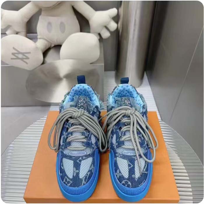 Louis Vuitton Unisex LV Skate Sneaker Blue Swarovski Crystals Monogram Denim Double Laces Rubber (9)