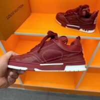 Louis Vuitton Unisex LV Skate Sneaker Bordeaux Red Grained Calf Leather Double Laces Rubber Outsole (4)