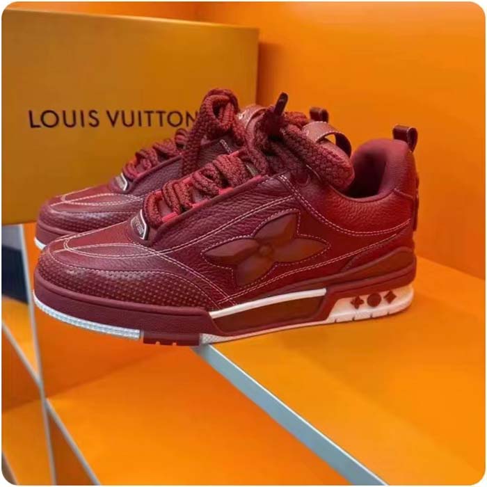 Louis Vuitton Unisex LV Skate Sneaker Bordeaux Red Grained Calf Leather Double Laces Rubber Outsole (3)