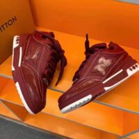 Louis Vuitton Unisex LV Skate Sneaker Bordeaux Red Grained Calf Leather Double Laces Rubber Outsole (4)