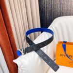 Louis Vuitton Unisex LV Tag 40 MM Reversible Belt Blue Monogram Eclipse Coated Canvas Calf Leather – Image 3