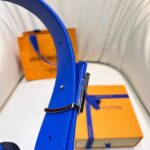 Louis Vuitton Unisex LV Tag 40 MM Reversible Belt Blue Monogram Eclipse Coated Canvas Calf Leather – Image 8