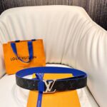Louis Vuitton Unisex LV Tag 40 MM Reversible Belt Blue Monogram Eclipse Coated Canvas Calf Leather – Image 2