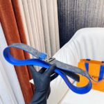 Louis Vuitton Unisex LV Tag 40 MM Reversible Belt Blue Monogram Eclipse Coated Canvas Calf Leather – Image 4