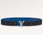 Ceinture réversible unisexe Louis Vuitton LV Tag 40 mm en toile enduite Monogram bleu Eclipse et cuir de veau