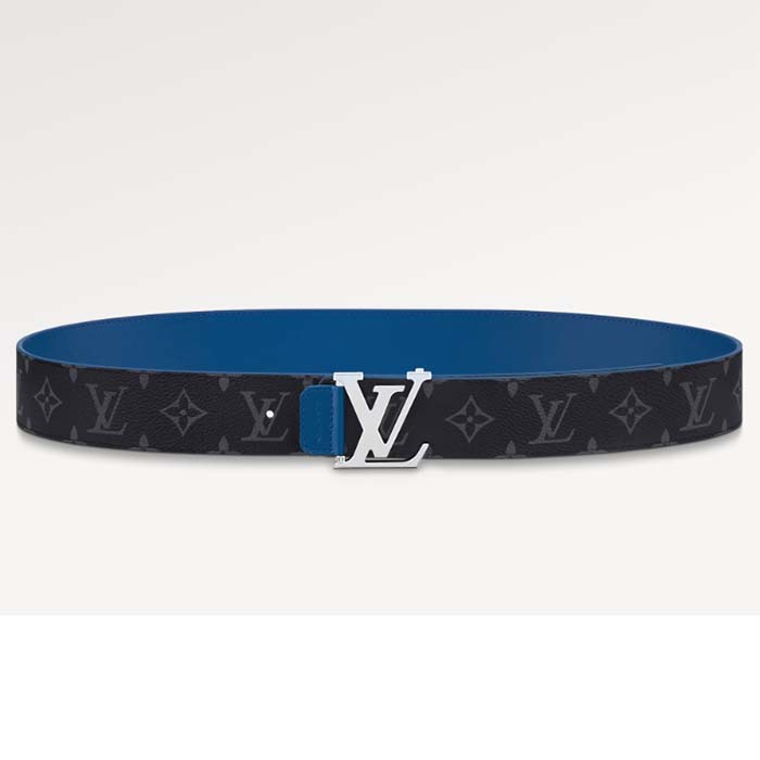 Louis Vuitton Unisex LV Tag 40 MM Reversible Belt Blue Monogram Eclipse Coated Canvas Calf Leather