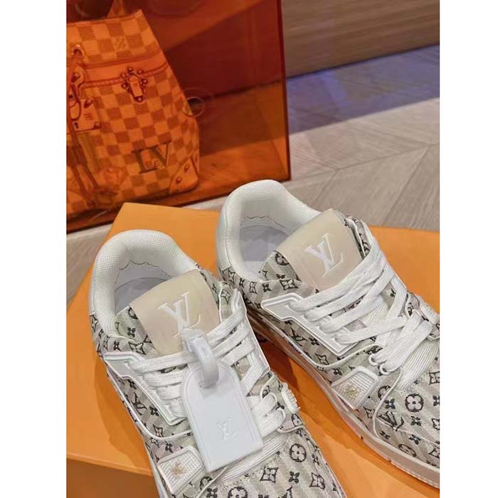 Louis Vuitton Unisex LV Trainer Sneaker Beige Monogram Textile Rubber Outsole Initials (11)