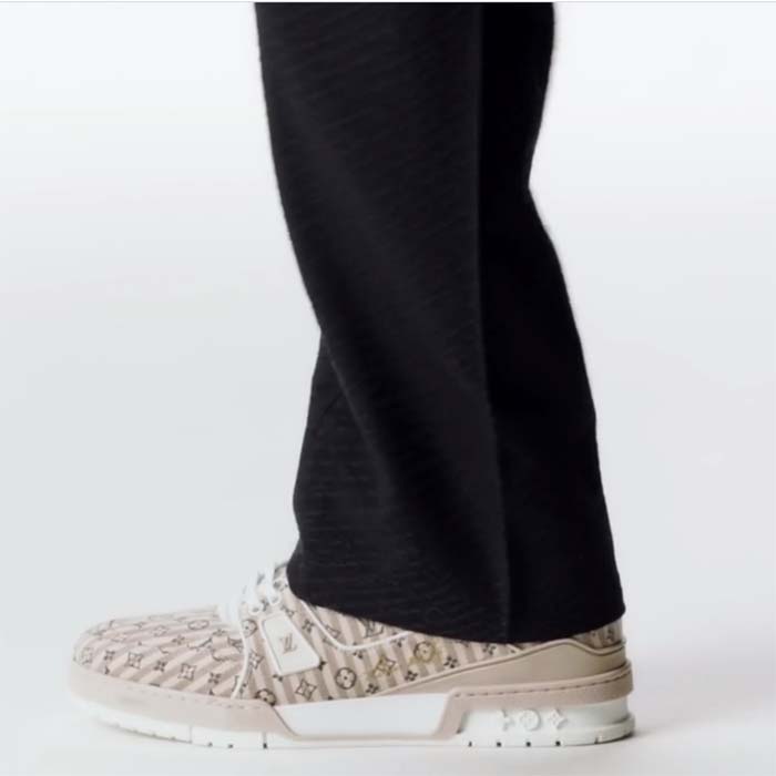 Louis Vuitton Unisex LV Trainer Sneaker Beige Monogram Textile Rubber Outsole Initials (5)
