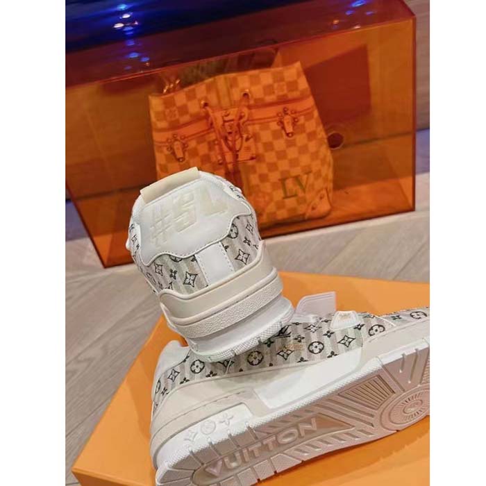 Louis Vuitton Unisex LV Trainer Sneaker Beige Monogram Textile Rubber Outsole Initials (6)