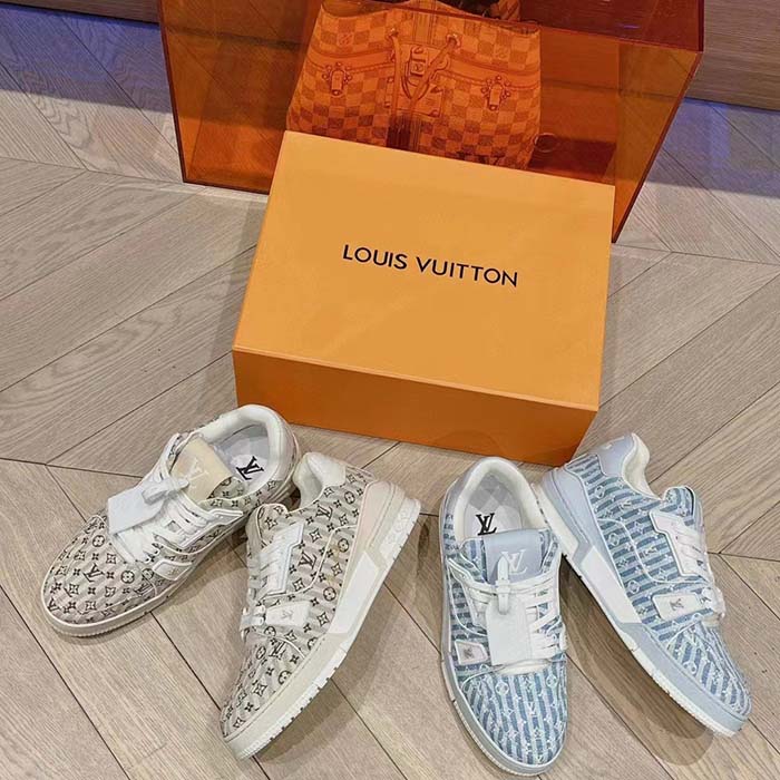 Louis Vuitton Unisex LV Trainer Sneaker Beige Monogram Textile Rubber Outsole Initials (9)