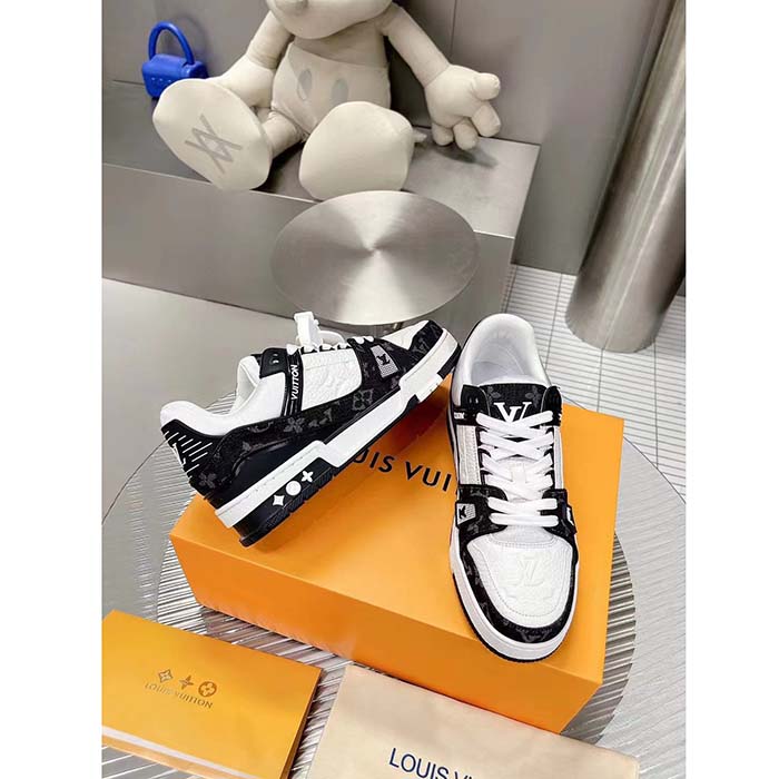 Louis Vuitton Unisex LV Trainer Sneaker Black Monogram Denim Monogram Embossed Grained Calf Leather (4)