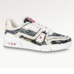 Louis Vuitton Unisex LV Trainer Sneaker Svart Tryckt Kalvskinn Gummi Yttersula Initialer