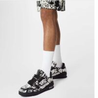 Louis Vuitton Unisex LV Trainer Sneaker Black Printed Canvas Rubber Outsole Monogram Flowers (8)