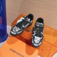 Louis Vuitton Unisex LV Trainer Sneaker Black Printed Canvas Rubber Outsole Monogram Flowers (8)