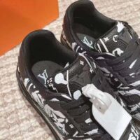 Louis Vuitton Unisex LV Trainer Sneaker Black Printed Canvas Rubber Outsole Monogram Flowers (8)