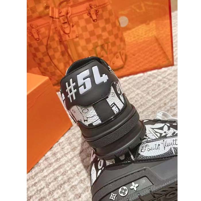 Louis Vuitton Unisex LV Trainer Sneaker Black Printed Canvas Rubber Outsole Monogram Flowers (6)